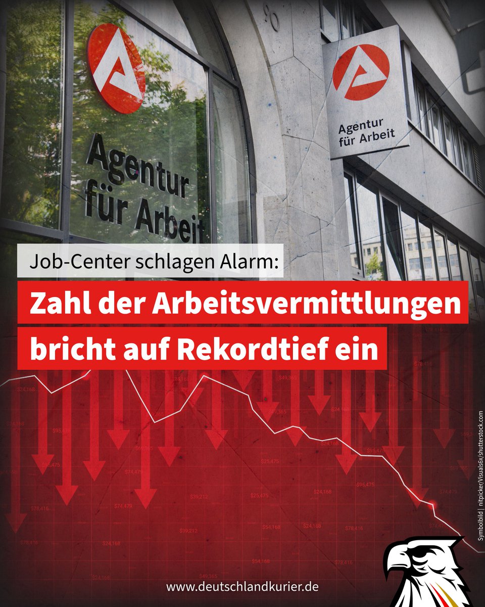 Deu_Kurier's tweet image. Job-Center schlagen Alarm: Zahl der Arbeitsvermittlungen bricht auf Rekordtief ein
Jetzt schlägt die deutsche Krise voll auf den Arbeitsmarkt durch! Neue Zahlen der Bundesagentur für Arbeit (BA) zeigen: 2024 war im Hinblick auf erfolgreiche Arbeitsvermittlung ein…