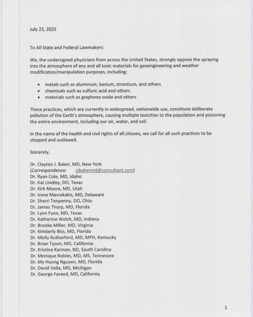 MOCleanSkies's tweet image. If you are a doctor who wants to join the fight against geoengineering, please contact us. We will add your name and state to the list of others. Steve Jarvis is spearheading this fight in the MAHA coalition. Thank you @OutoftheWild3D @cjbakermd