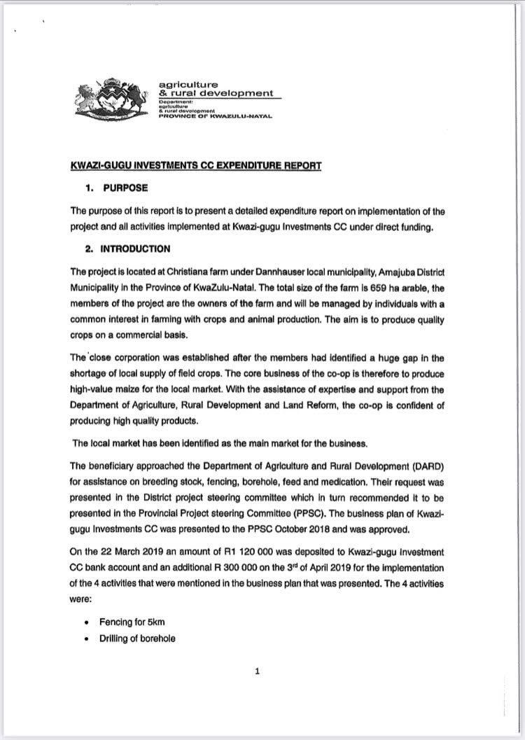 Musa_Khawula's tweet image. Nomagugu Simelane used her government position to move money from the KZN Department of Agriculture directly into her family’s company. The deal was done in 2019. There is a signed expenditure report. The evidence is complete. The paper trail is clean and it leads straight to…