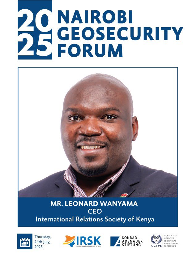 KAS_Kenya's tweet image. 📢 Nairobi, are you ready?

#NairobiGeoSecurityForum2025 is happening tomorrow! 🙌

🎤 Featured Speakers: 
Leonard Wanyama – @IntRelationsKe 
Dr. Kizito Sabala – @IntRelationsKe 
Dr. Patrick Maluki – @uonbi 
Jan Ole Voss – @KAS_Kenya 

🗓️ 24 July 2025
📍Nairobi