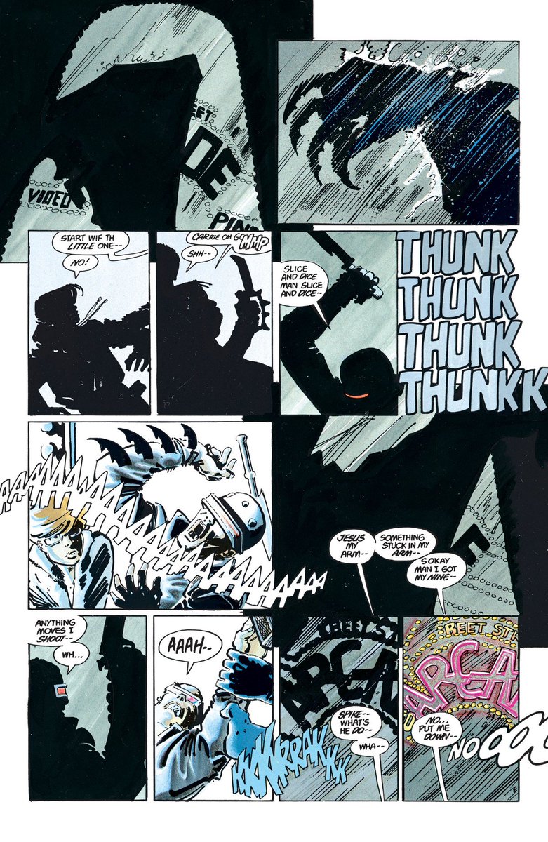 KombatKnight's tweet image. The build-up to Bruce becoming Batman is so insanely cinematic. The lightning amidst the scenes, the slight teases showcasing solely his fists and gadgets.
This is the beginning of the book, but Miller is already able to masterfully convey the weight of Batman's return