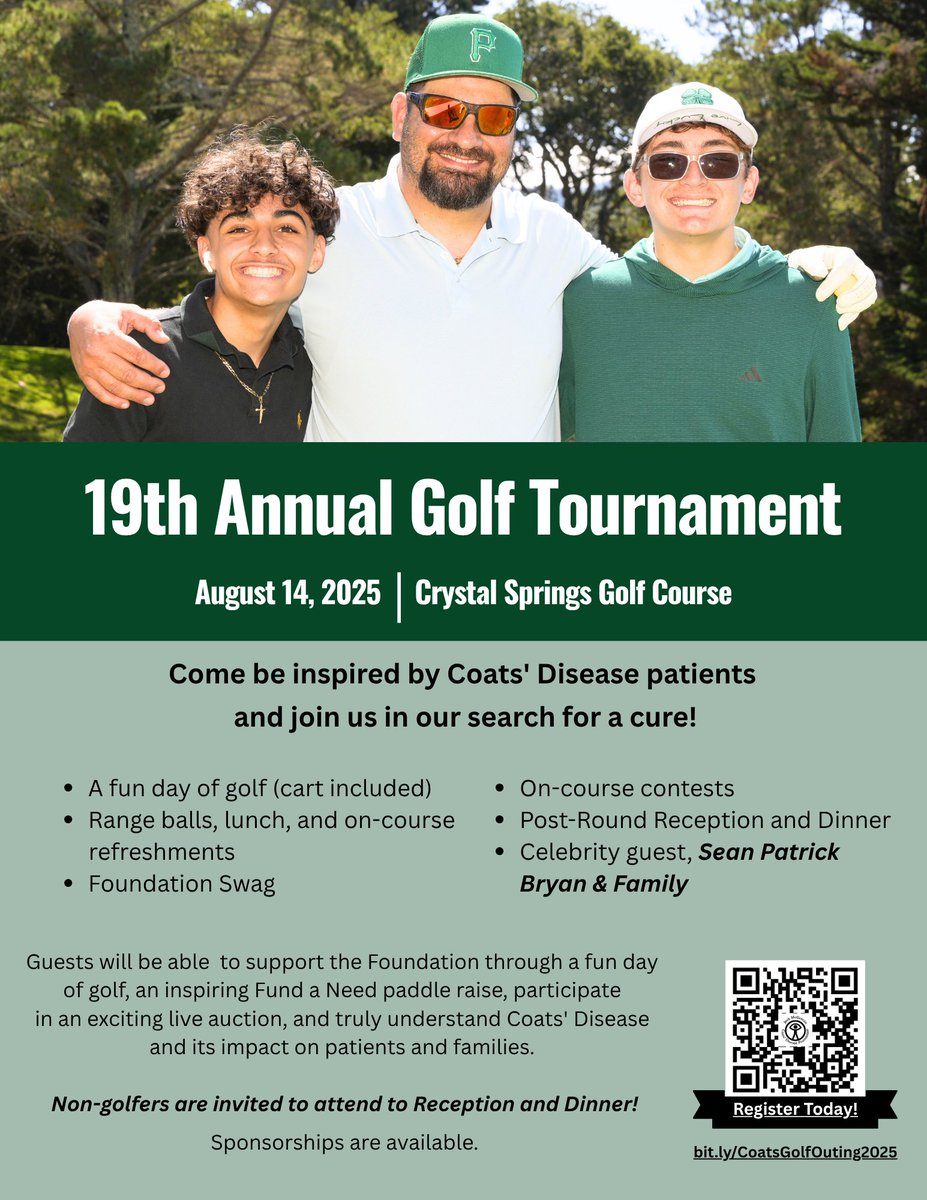 𝐀 𝐅𝐚𝐦𝐢𝐥𝐲-𝐅𝐫𝐢𝐞𝐧𝐝𝐥𝐲 𝐃𝐚𝐲 𝐨𝐧 𝐭𝐡𝐞 𝐆𝐫𝐞𝐞𝐧 𝐟𝐨𝐫 𝐚 𝐆𝐫𝐞𝐚𝐭 𝐂𝐚𝐮𝐬𝐞!

Grab your crew and hit the course for the 19th Annual Jack McGovern Coats' Disease Foundation Golf Tournament — a fun-filled day the whole family can enjoy!

bit.ly/CoatsGolfOutin…