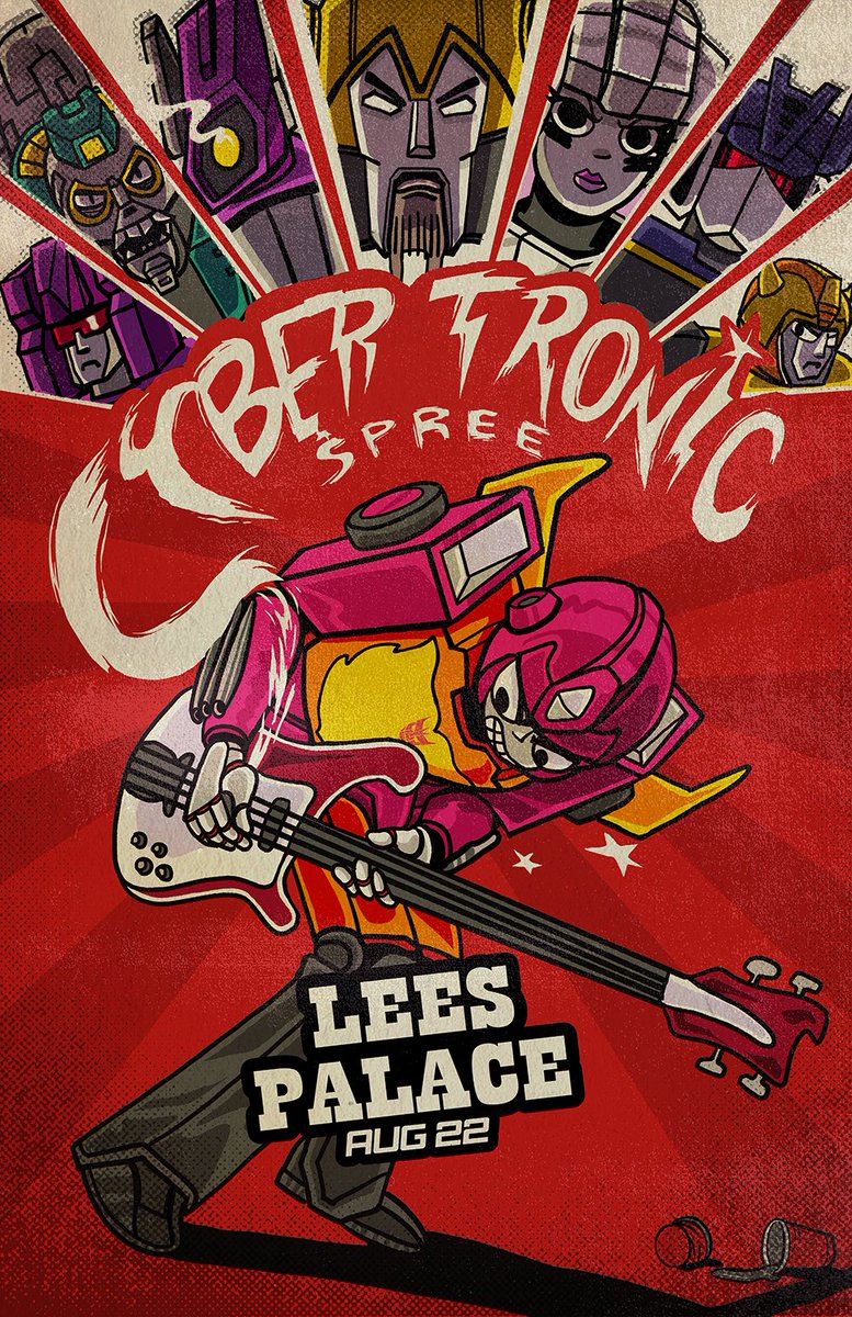 Okay secret's out! This epic battle of the band is gonna rock your Fan Expo weekend in Toronto 
🥊🎸🥊 
Stay tuned for more fun surprises... 

Tickets on sale tomorrow 10am ET 

Poster art by Hot Rod! 

#transformers #cybertronicspree