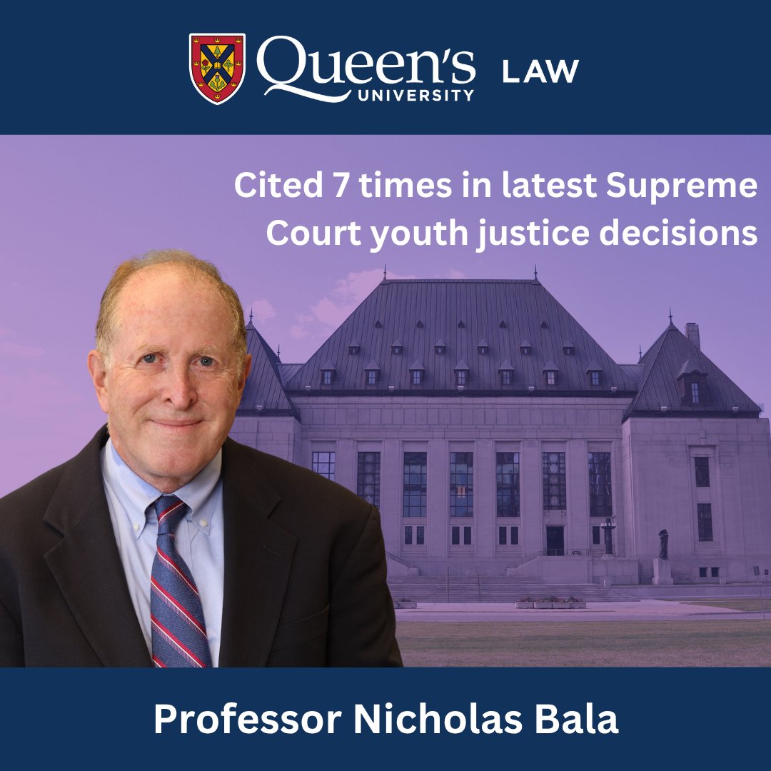 The Supreme Court of Canada cited Queen’s Law Prof. Nick Bala’s work 7 times in 2 recent rulings that clarify key issues about when youth who commit very serious offences should be sentenced as adults. Read R. v. I.M. bit.ly/4f0Aztr &amp; R. v. S.B. bit.ly/4517GbR