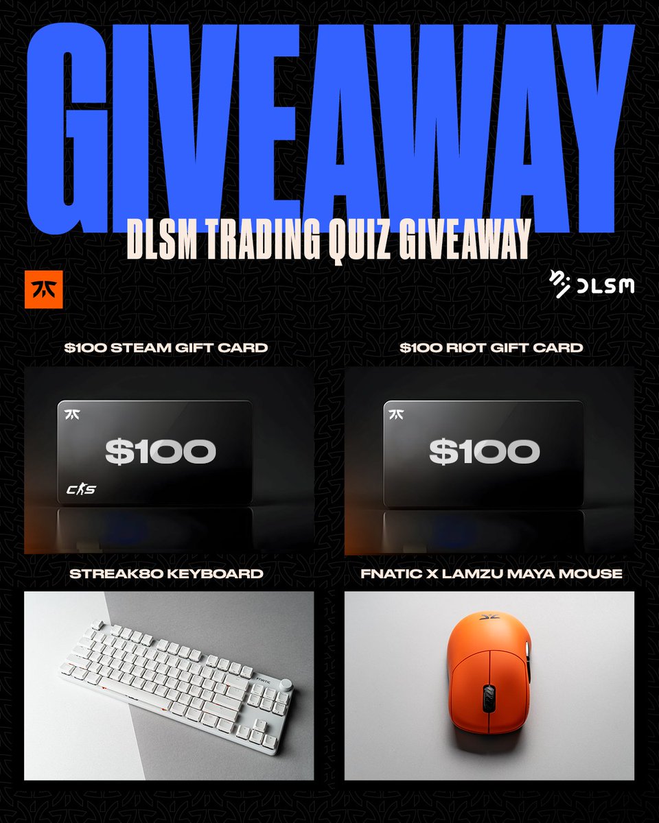 FNATIC's tweet image. Think you know your majors from your minors? 🤔
DLSM and Fnatic have teamed up with a Trading Quiz to test your knowledge. Take the Quiz below for your chance to win!
👉 fna.tc/dlsmtradingquiz