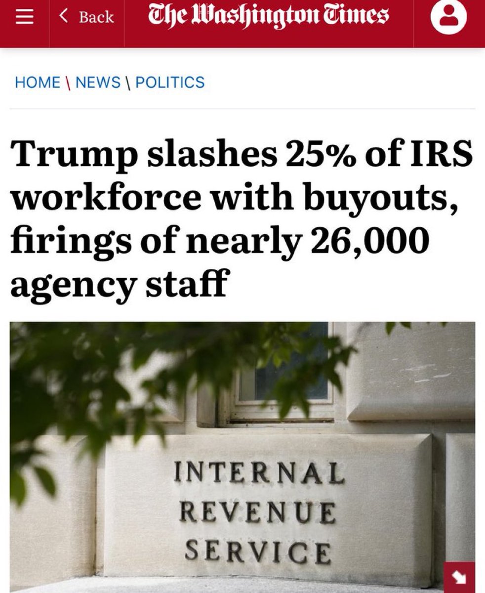 Simi28_'s tweet image. TRUMP ADMINSTRATION CUTS 25% OF IRS WORKFORCE WITH BUYOUTS AND FIRINGS, SLASHING NEARLY 26,000 STAFF MEMBERS
