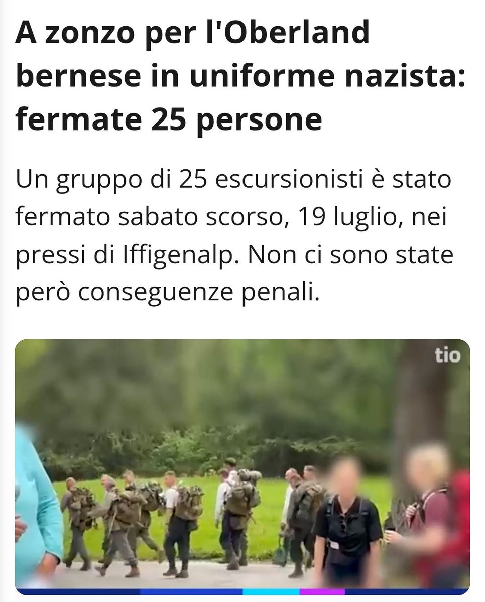 AlekosPrete's tweet image. «Vedete fascisti ovunque.»
No, stavolta erano nazisti.
Venticinque. In divisa. In Svizzera.
Ma è solo folklore, tranquilli.
(Fonte: articolo vero)
#matrice