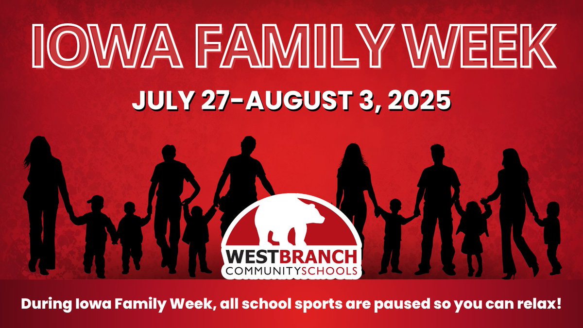 Iowa Family Week will take place July 27-August 3. During this non-contact period, there will be no school activities, practices, or events.

We encourage everyone to enjoy this time and recharge before the upcoming school year!