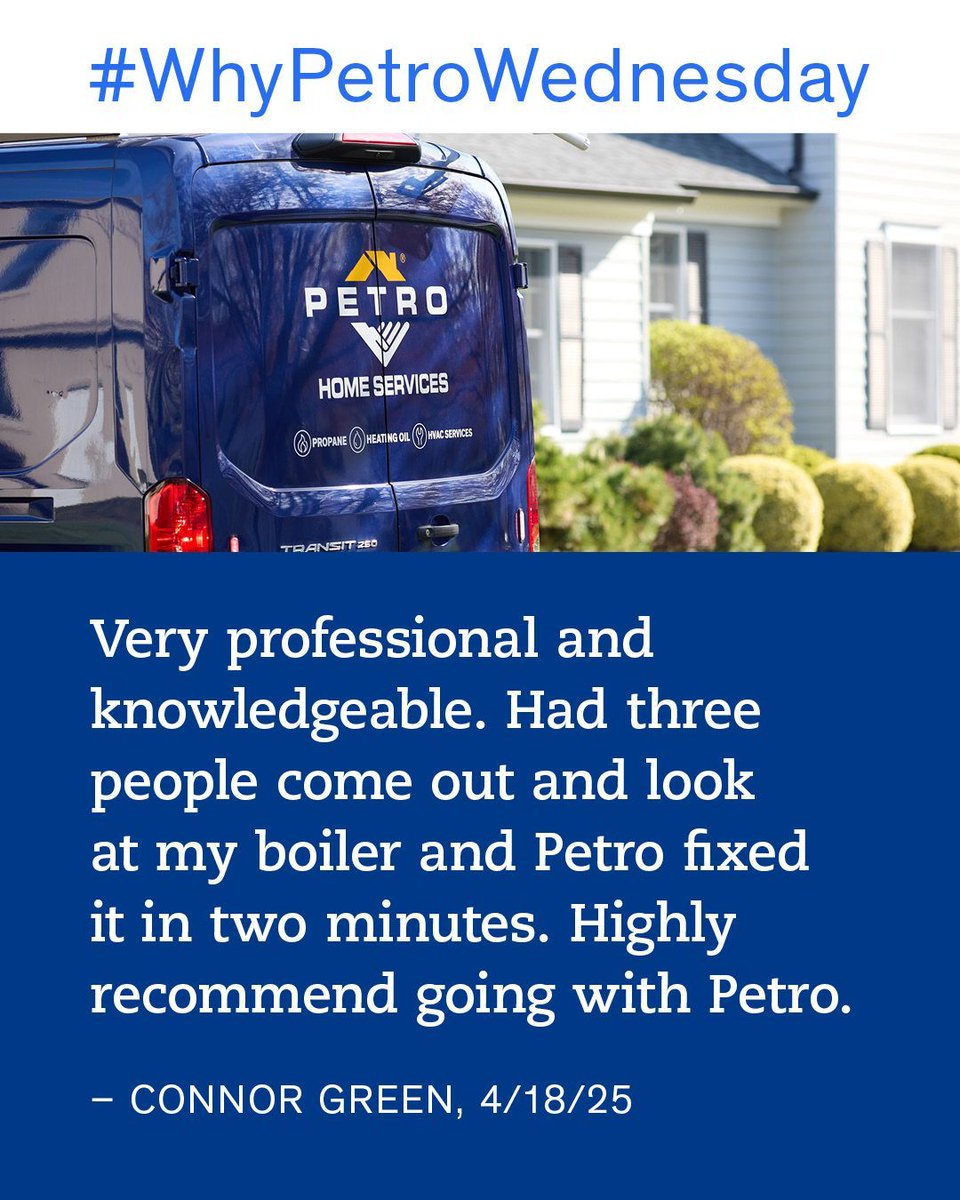 It’s #WhyPetroWednesday! Customers choose the local HVAC pros at Petro because we’re reliable and are always there when you need us—24/7 Find out why more of your neighbors choose Petro for their home comfort. 
#TrustPetro #AlwaysThere #HomeComfortExperts #HVACPros