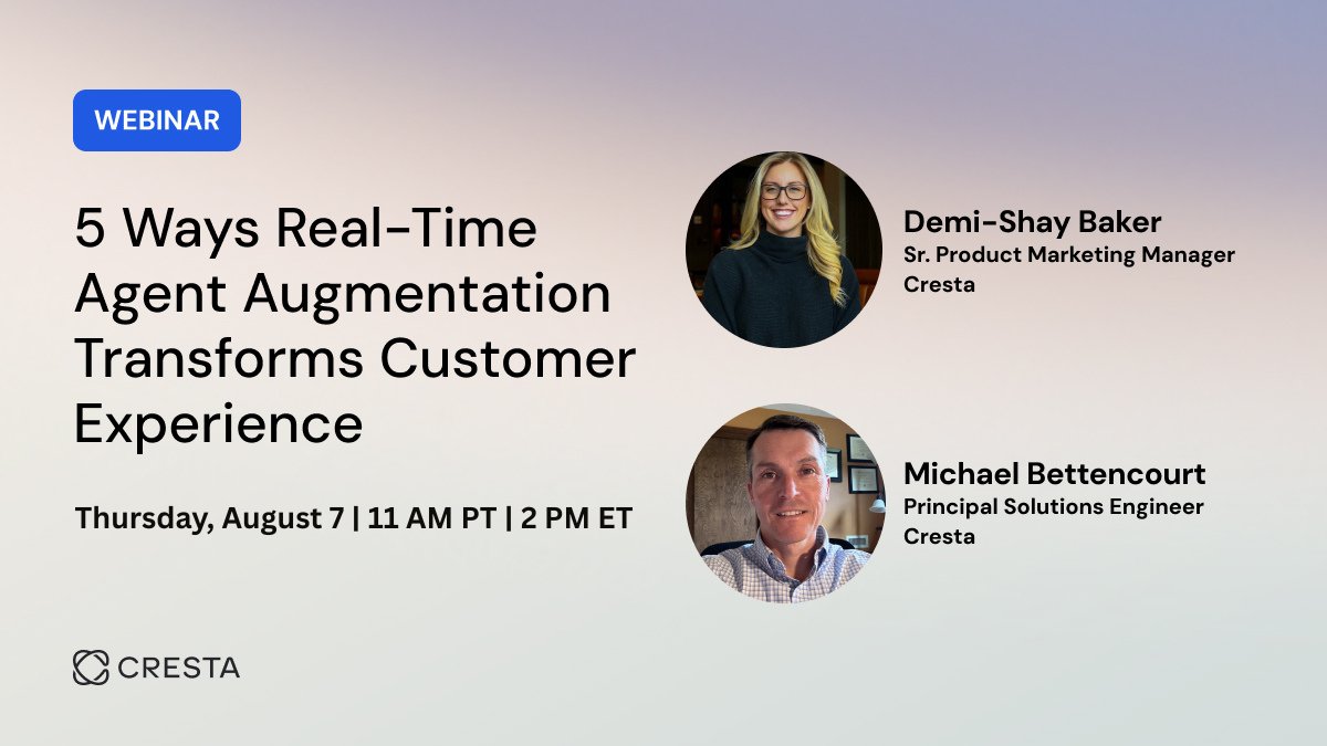 What if your agents could resolve issues faster, with less effort?

Join us for a live webinar on Aug 7 at 11 AM PT to uncover the top ways real-time guidance is transforming #CX.

📍 Live demo included!
👉 Register here: cresta.com/webinars/5-rea…