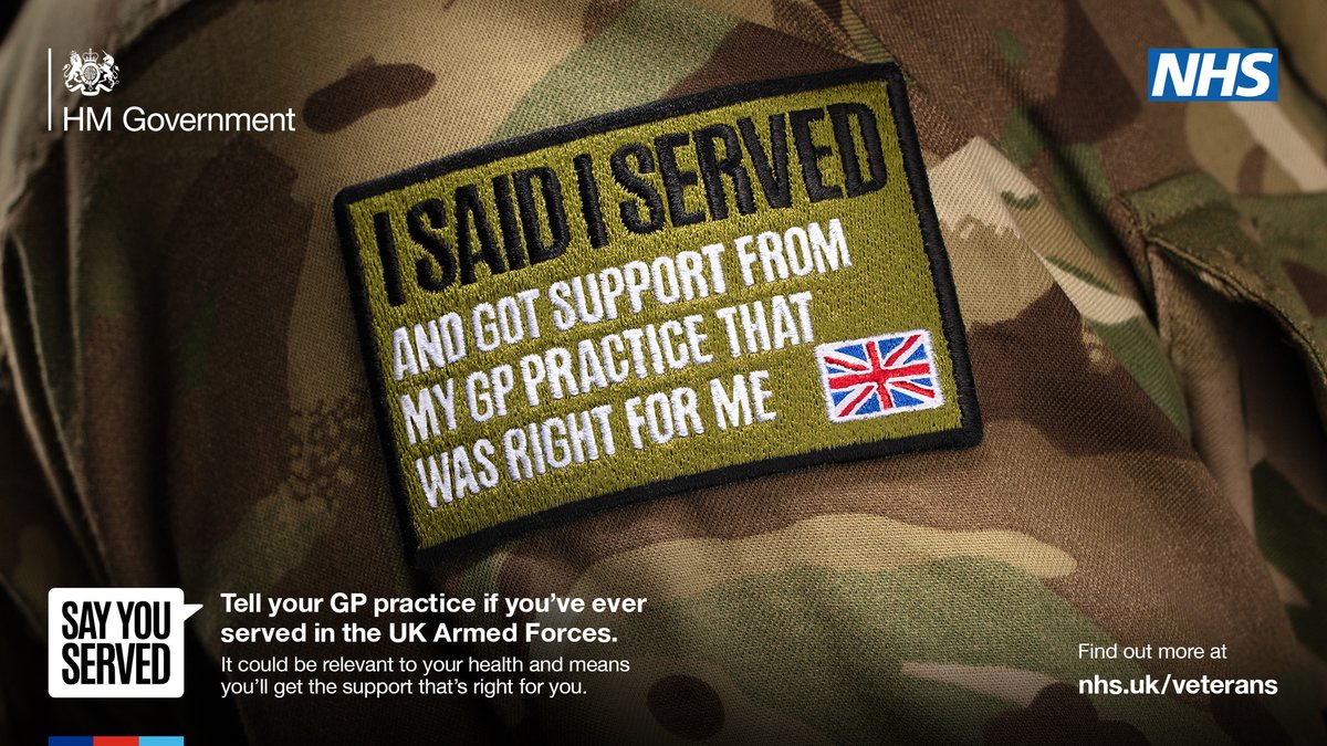Veterans, tell your GP you served for tailored care &amp; support. Learn more: nhs.uk/veterans 🇬🇧 #ISaidIServed #VeteransHealth