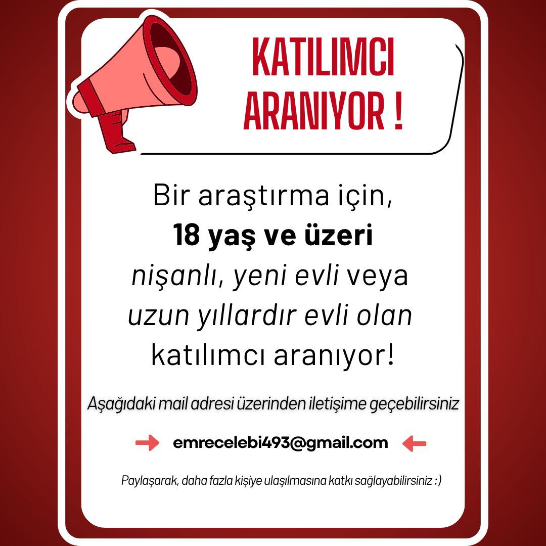 📣KATILIMCI ARANIYOR !

🚂Sosyoloji İstasyonu ekip arkadaşlarımızdan Emre’nin araştırması için, 18 yaş ve üzeri nişanlı, yeni evli veya uzun yıllardır evli olan katılımcı aranıyor! +