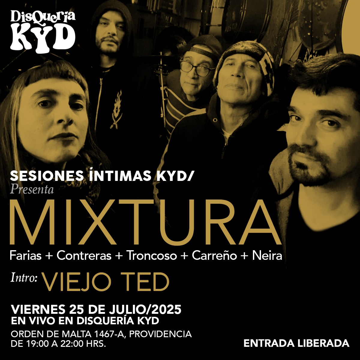 #JuanCarlosContreras de Agrupación Ciudadanos remata su residencia en disquería KYD. Este viernes 25 de julio junto a su proyecto #Mixtura I <a href="/rockaxisoficial/">Rockaxis</a> 

Detalles, en rockaxis.com/vanguardia/not…