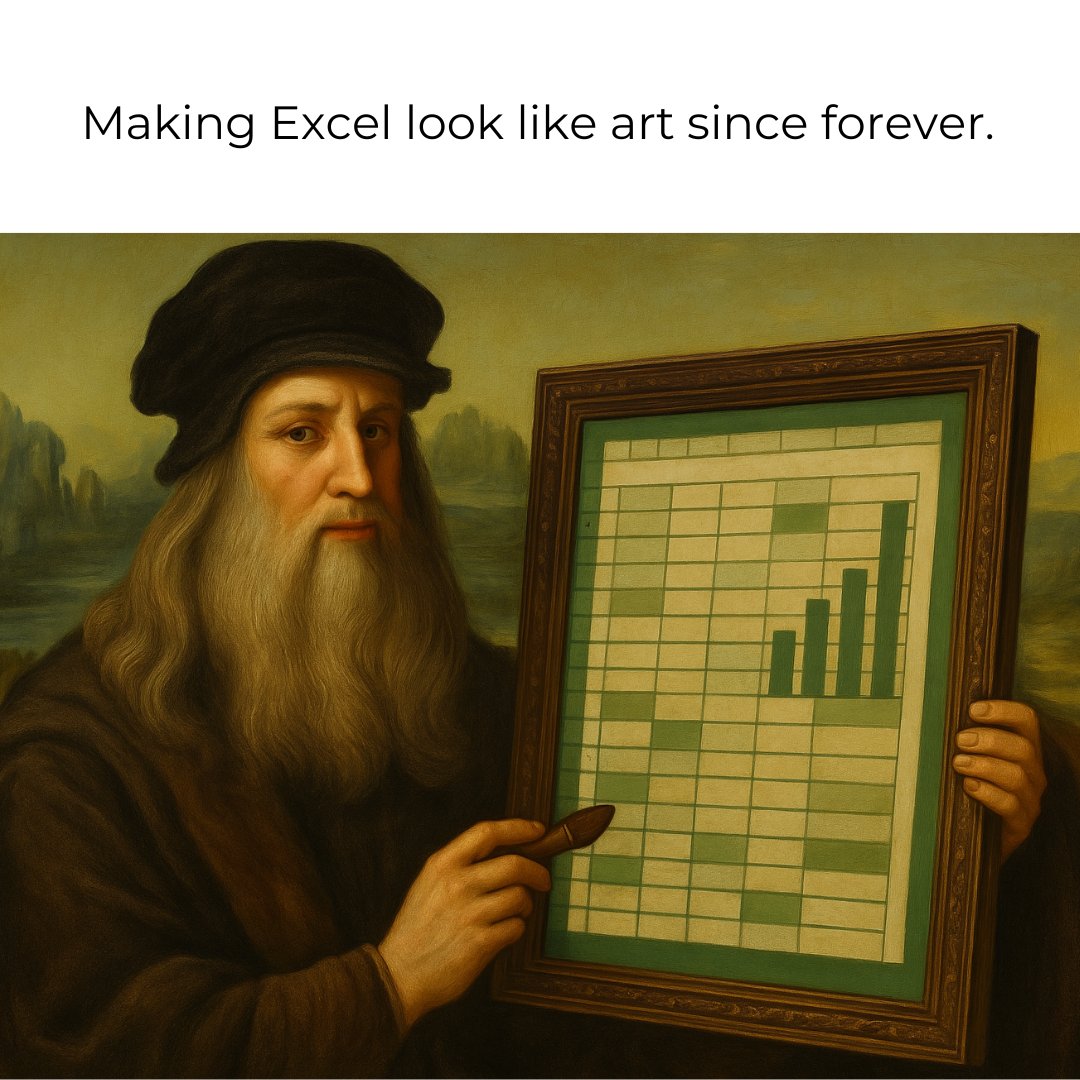 getkimp's tweet image. What if... the masterpiece is conditional formatting?
#ExcelHumor #OfficeLife #DataArt #SpreadsheetSkills #WorkplaceComedy #AnalystLife #CreativeData #LeonardoDaVinciVibes #DesignMeetsData #WorkMemes #MarketingHumor #DesignerJokes