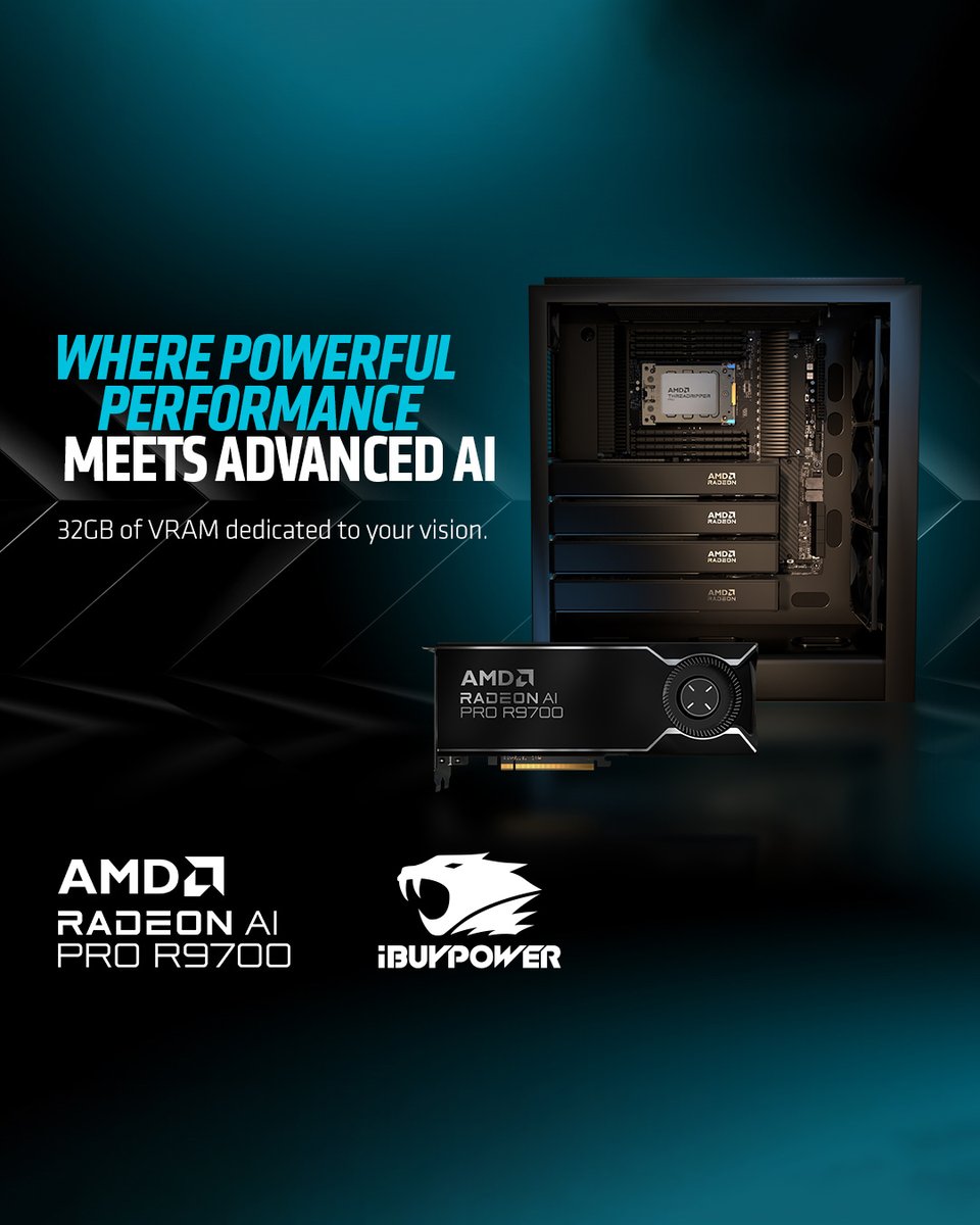 iBUYPOWER's tweet image. Introducing the new @AMDRadeon AI PRO R9700 🌟
Experience next-generation gaming performance and AI capabilities, now available on the iBUYPOWER website.
⚡️ ibp.gg/r9700-x