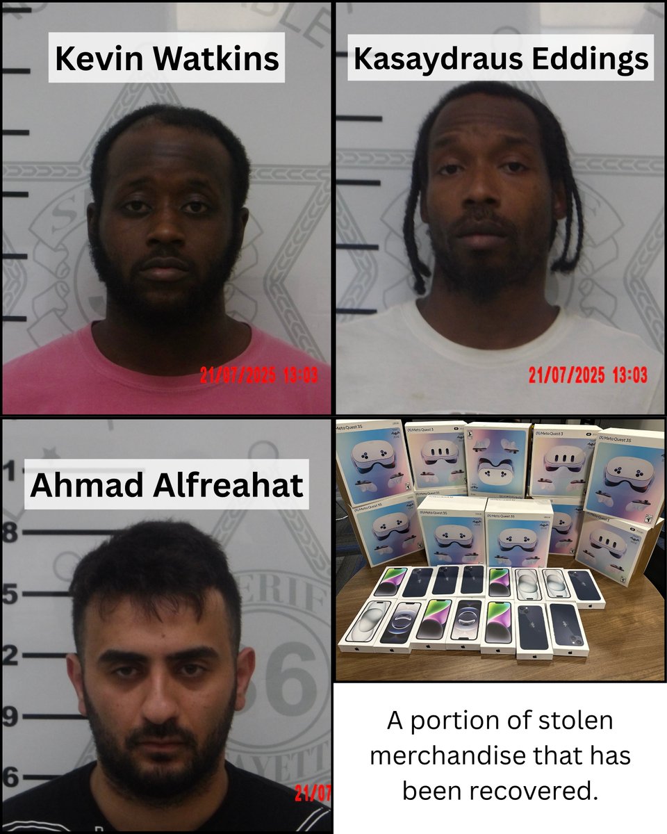 OxfordPolice's tweet image. OXFORD, Miss - On July 21st, 2025, an officer with the Oxford Police Department was dispatched to Walmart on reports of a theft taking place. Upon arrival, it was determined that all suspects were still on the property. Two of the suspects were found in the electronics area by…