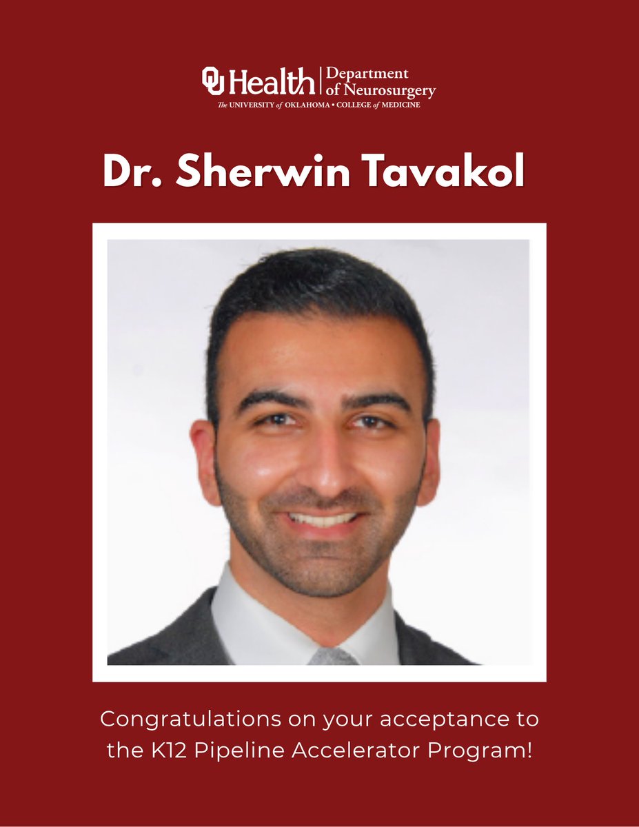 OU_Neurosurgery's tweet image. We're proud to share that Dr. @SherwinTavakol has been accepted into the prestigious K12 Pipeline Accelerator (KPAC) program! 🎉 Selected from 50+ applicants, this honor reflects his research excellence and Dr. Tarantini’s mentorship. Congrats, Sherwin! 🌟 #Neurosurgery
