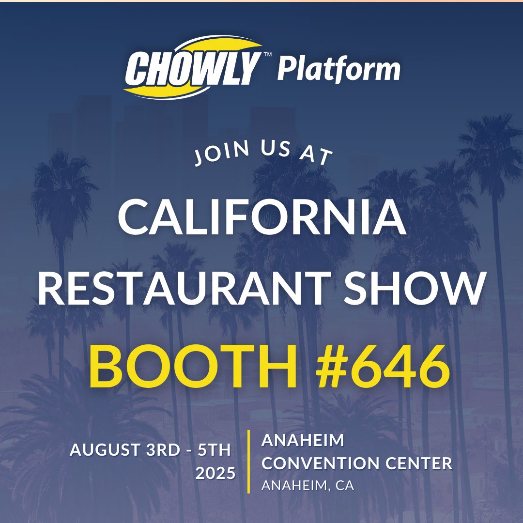 Just a couple weeks away from California Restaurant Show! Catch us August 3–5 at Booth #646 to see how the Chowly Platform helps independent #restaurant operators grow profits. Join our Aug 4 workshop and use code CHOWLY at hubs.li/Q03xWfxq0 for a free ticket.