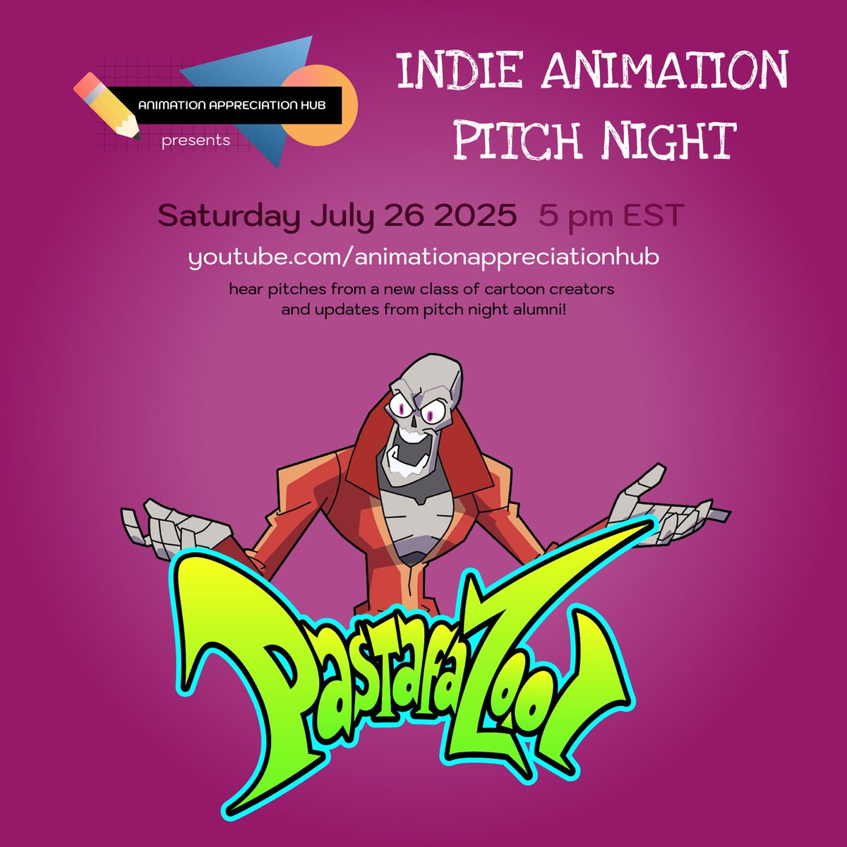 Just a few days until we debut the pitch for our indie animated pilot “Pastafazool” on <a href="/aniapphub/">Animation Appreciation Hub</a> 

Catch it live over on youtube.com/@animationappr…