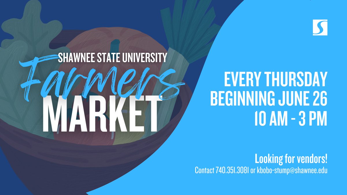 Shawnee State University (@shawneestate) on Twitter photo Stop by the Farmer's Market @ SSU tomorrow! 🍎🥬🍊
Every Thursday
10 a.m. - 3 p.m.
➡️ Interested in being a vendor? Contact 740-351-3081 or kbobo-stump@shawnee.edu Stop by the Farmer's Market @ SSU tomorrow! 🍎🥬🍊
Every Thursday
10 a.m. - 3 p.m.
➡️ Interested in being a vendor? Contact 740-351-3081 or kbobo-stump@shawnee.edu