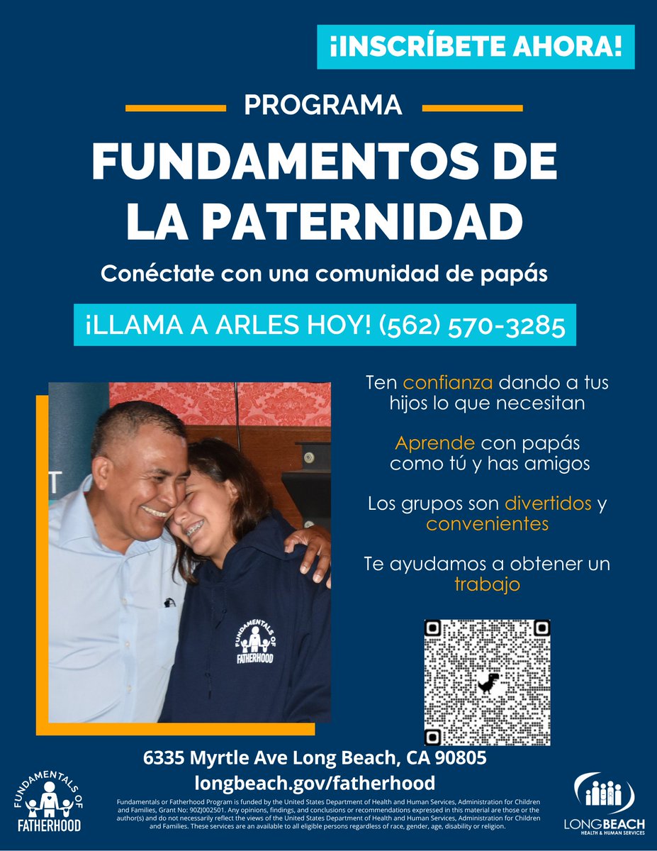 LACo_DPSS's tweet image. Are you interested in learning about child-father bonding, co-parenting, economic stability, and more?
Sign up for the @LBHealthDept Fundamentals of Fatherhood program and connect with a community of fathers by calling 562-570-3285 or visiting longbeach.gov/fatherhood.