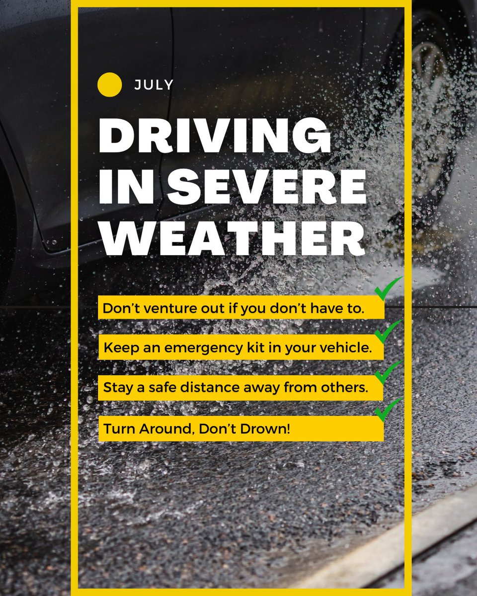 NHTSAgov's tweet image. Summer storms can pop up quickly. ⛈️ Stick to the basics if you're stuck in severe weather behind the wheel. ⤵️