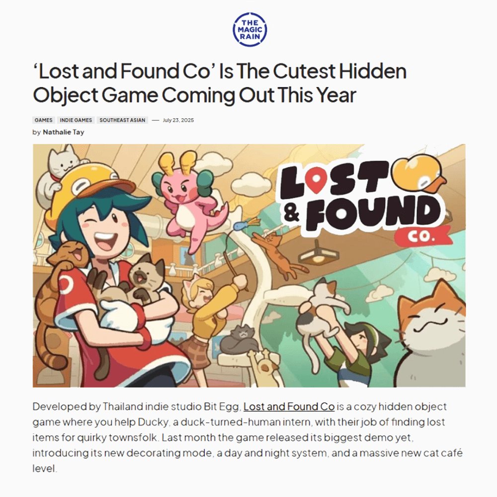_LostAndFoundCo's tweet image. Thanks to Natalie at @themagicrainMY for trying Lost and Found Co. We appreciate your kind words for our little game! 💖✨
Full article
themagicrain.com/2025/07/lost-a…
#hiddenobject #southeastasia #gamedev