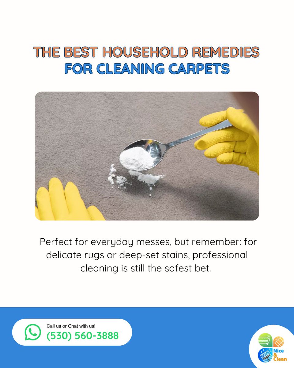 Say goodbye to stubborn carpet stains with these simple, effective home remedies! 

Call us or Chat with us on Whatsapp: (530) 560-3888 | (415) 941-8921
Visit: niceandcleans.com

#sanfransisco #cleaningservices