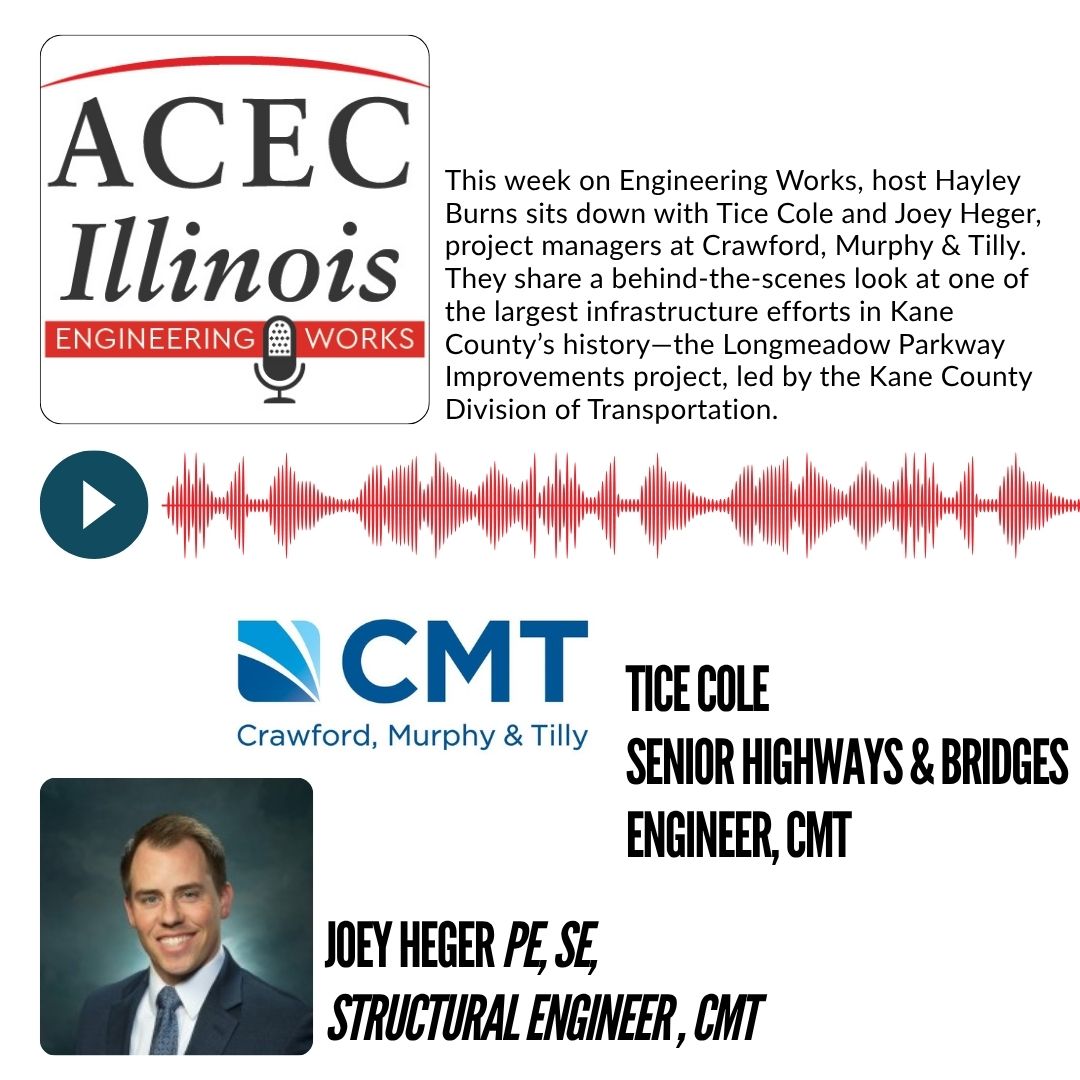 ACECIllinois's tweet image. Engineers make Illinois work — and now, you can hear how! Thank you CMT for the insight and River Strategies for hosting!

Listen now: shows.acast.com/engineering-wo…
#EngineeringWorks #ACECIL #InfrastructureMatters #IllinoisEngineers #Podcast
