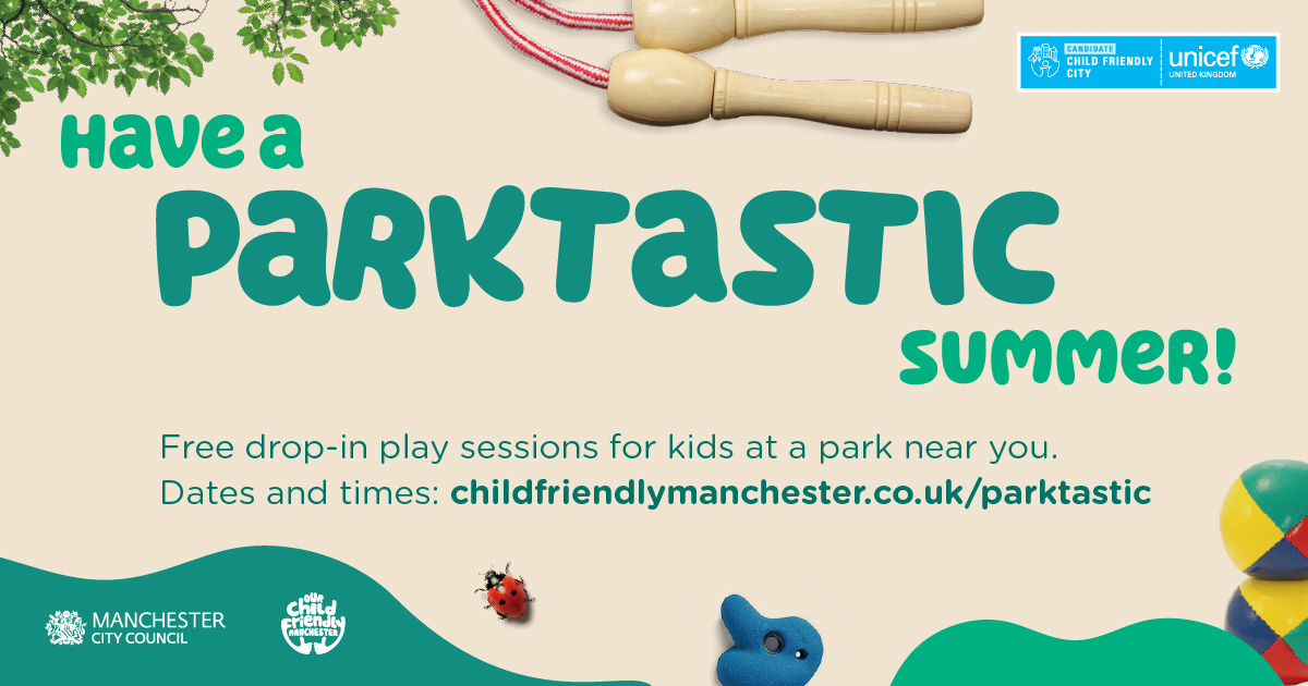 ManCityCouncil's tweet image. Get your child involved in free, drop-in fun this summer with Parktastic! ✨
We are putting on a summer-long celebration of play sessions popping up across Manchester parks for children of all ages 🌳
See what's on: orlo.uk/PpBB9
#ChildFriendlyMCR #SummerofPlay