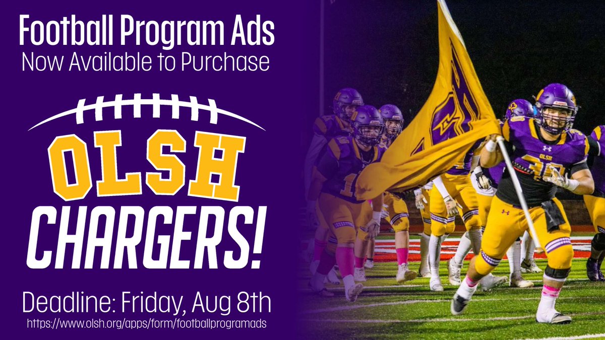 📣 Friday Night Lights are almost here! 🏈
Join the excitement and show your support for OLSH Football by placing an ad in our 2025 Football Program!

Place your ad today by filling out the form:
olsh.org/apps/form/foot…

#OLSHFootball #FridayNightLights #ChargerPride #OLSH