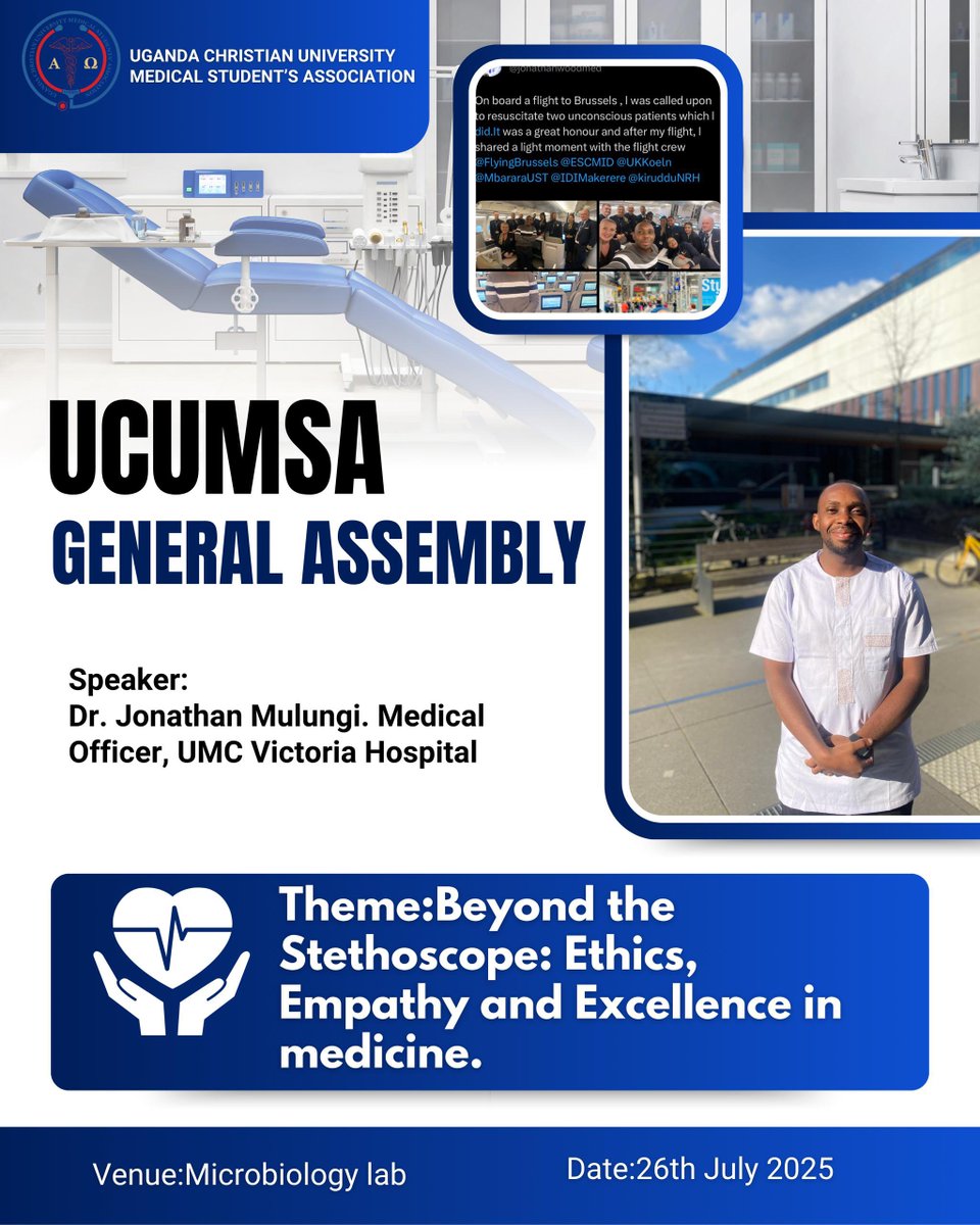 Uganda Christian University Medical Student's Association (UCUMSA) cordially invites all students to attend the General Assembly scheduled for this Saturday July 26, 2025. Your presence will be greatly appreciated.