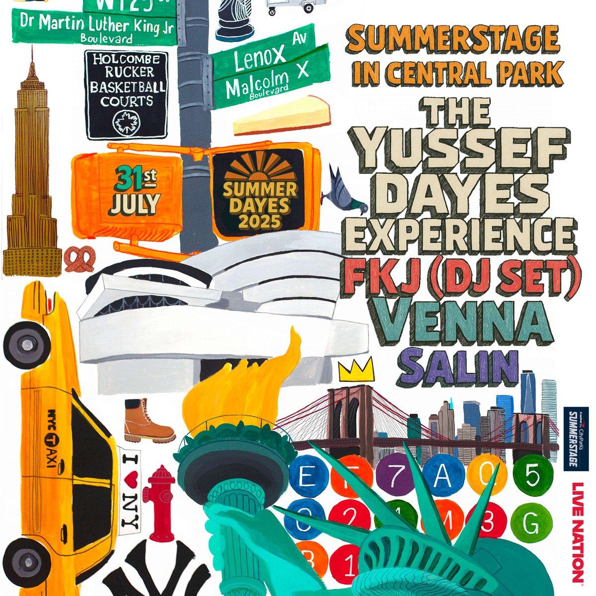 SummerStage's tweet image. We’ve got a stand-out run of @livenationnyc benefit shows up ahead! Catch @sawdoctors as they return to #SummerStage in Central Park on July 26, @headandtheheart on July 30, @yussefdayes on July 31, and @jacobcollier on August 1. Tickets are available at SummerStage.org!