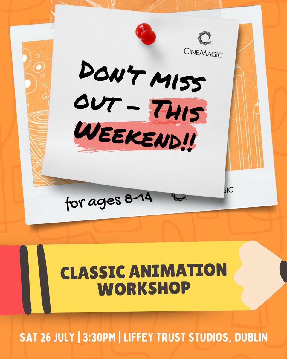 Cinemagic's tweet image. Don&apos;t miss out! Join Cinemagic this weekend at @studiosliffey, Dublin for &apos;Classic Animation&apos; workshop (Saturday 26th July). Learn a new skill this summer 🖍

Book today at Cinemagic.org.uk

#Cinemagic #FilmFestival #Dublin #Animation