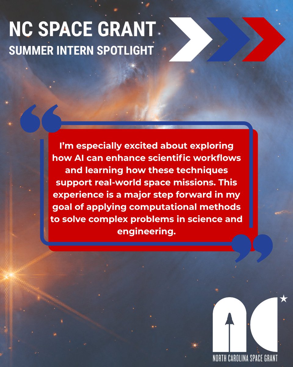 North Carolina Space Grant (@ncspacegrant) on Twitter photo Owen Deen, our sixth summer intern spotlight, recently graduated from <a href="/UNCWilmington/">UNCW</a> where he triple-majored in mathematics, computer science, and statistics. At <a href="/NASAGoddard/">NASA Goddard</a> this summer, he's developing a tool using large language models to trend engineering data via <a href="/NASARoman/">Nancy Grace Roman Space Telescope</a>! Owen Deen, our sixth summer intern spotlight, recently graduated from <a href="/UNCWilmington/">UNCW</a> where he triple-majored in mathematics, computer science, and statistics. At <a href="/NASAGoddard/">NASA Goddard</a> this summer, he's developing a tool using large language models to trend engineering data via <a href="/NASARoman/">Nancy Grace Roman Space Telescope</a>!