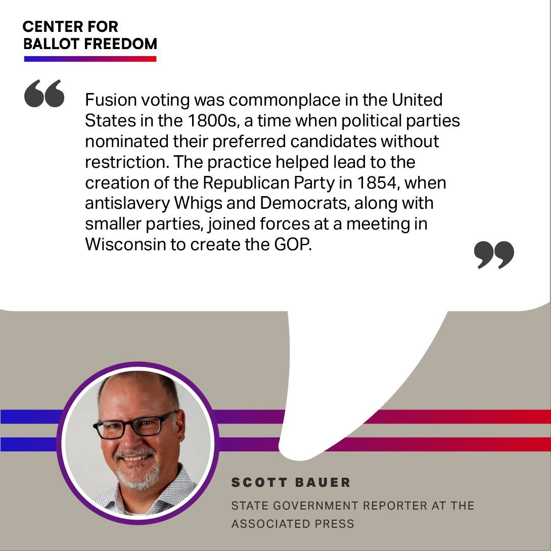 fusionvoting's tweet image. Fusion voting was common in 1800s America, letting parties freely cross-nominate candidates.
It even helped birth the GOP in 1854, when antislavery Whigs, Democrats, and smaller parties united in Wisconsin to create the Republican Party. #FusionVoting #History #WIpolitics…