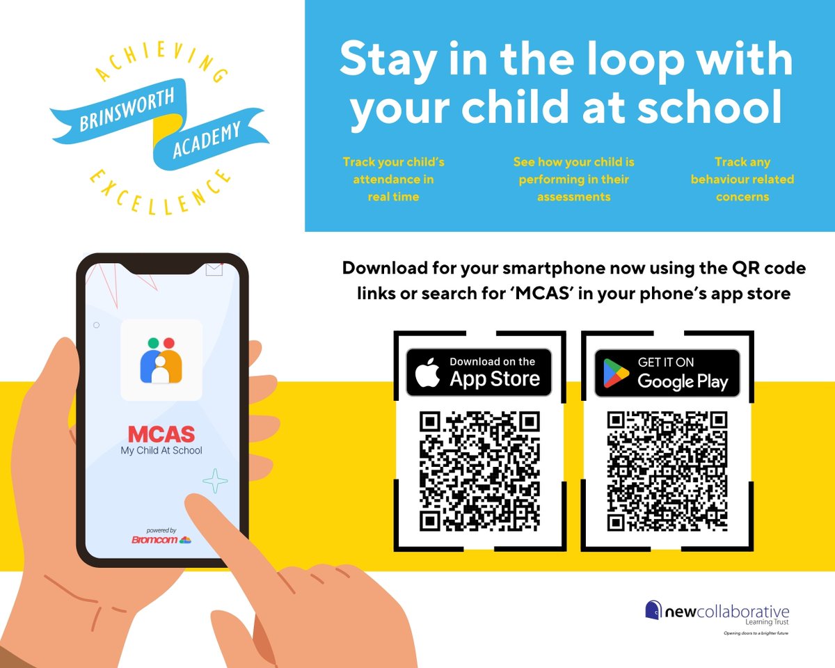 Brinsworth Academy (@brinsworthacad1) on Twitter photo MCAS is the main line of communication between the Academy and parents / Carers.
You should have received an email generated from Bromcom with instructions for how to download or access from a web browser.
Contact digital@nclt.ac.uk if you require any support. MCAS is the main line of communication between the Academy and parents / Carers.
You should have received an email generated from Bromcom with instructions for how to download or access from a web browser.
Contact digital@nclt.ac.uk if you require any support.