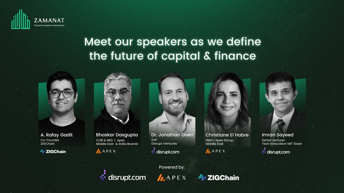 Zamanathq's tweet image. A convergence of ideas, values, and vision.
At Zamanat’s upcoming networking evening, we’re joined by leaders helping shape the next era of capital and finance.
Co-Hosted by @Disrupt_com  , @ApexGlobalGroup  and @ZIGChain