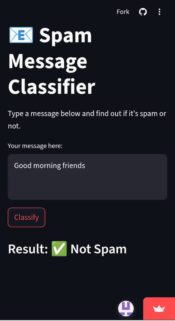 DRex_code's tweet image. 🚀 Just deployed my first Machine Learning app!
📧 It’s a spam message classifier — predicts if your text is spam or not.
🖥️ Live here → …-gtuhsxk5bm7ss4jkilrsri.streamlit.app
Built with #Python #Streamlit #MachineLearning
#100DaysOfCode #BuildInPublic @streamlit