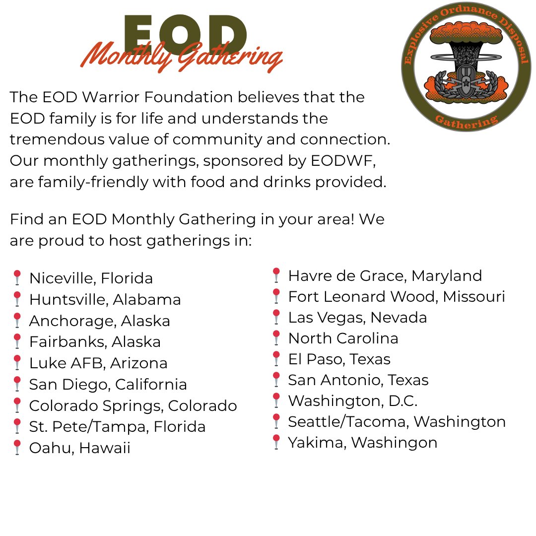 No matter where life takes you, the EOD Family is always close by.

Find a gathering near you and come be part of something special! Visit the EOD Monthly Gathering Facebook page or our website for more info: loom.ly/ILOBfGs