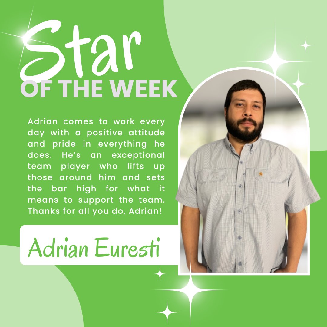 Here’s to Adrian Euresti — showing up every day with pride, positivity, and true team spirit. ⭐ We appreciate you!