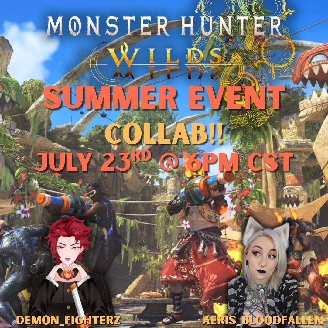 Aeris_Bloodfallen (@aerisbloodfall) on Twitter photo Happy Wednesday everyone! Tonight we are doing a collab with <a href="/DemonFighterZ/">Demon_Fighterz Hashira Vtuber</a> checking out the #MonsterHunterWilds Summer Festival Event!! Come by and hang out!
#twitch #streamer #collab Happy Wednesday everyone! Tonight we are doing a collab with <a href="/DemonFighterZ/">Demon_Fighterz Hashira Vtuber</a> checking out the #MonsterHunterWilds Summer Festival Event!! Come by and hang out!
#twitch #streamer #collab