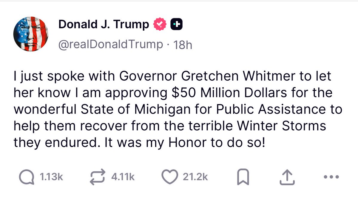 RepMattHall's tweet image. Grateful to @realDonaldTrump for delivering critical federal relief funding for Michigan. But let’s not forget: @MISenDems are still refusing to vote on Rep. Fairbairn’s bipartisan $100M disaster relief bill—blocking $300M in total aid for Northern Michigan families devastated by…