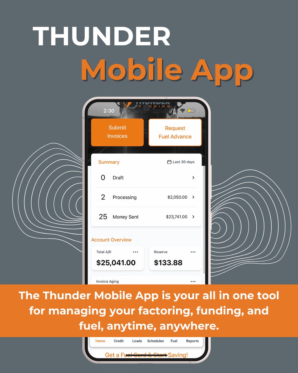 ThunderFunding's tweet image. 📲 The Thunder Mobile App is your all in one tool for managing factoring, funding, and fuel, anytime, anywhere.

Submit invoices, request fuel advances, and track your activity in real time.

Download here: cloud.email.thunderfunding.com/appdownload

#ThunderFunding #TruckerTools #FuelManagement