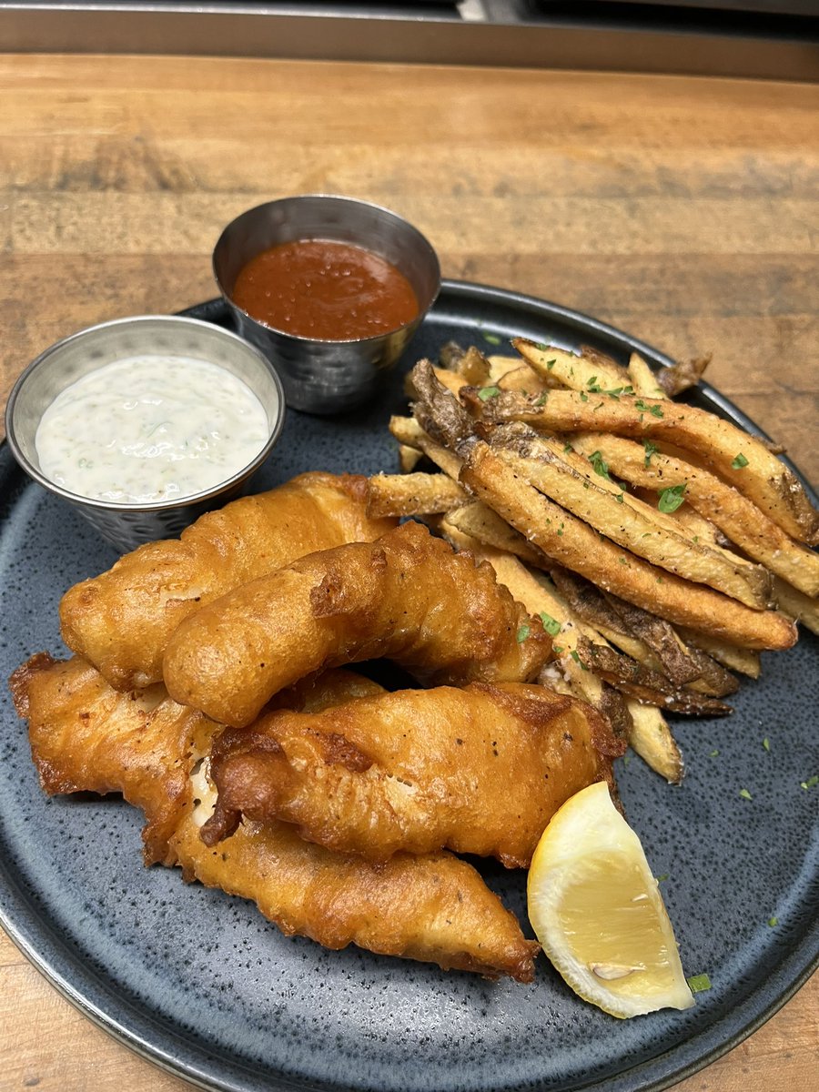 Time to share some cooking:

Beer battered Local COD, Dill &amp; Caper Remoulade, House Spicy Ketchup, hand cut fries 👨🏼‍🍳