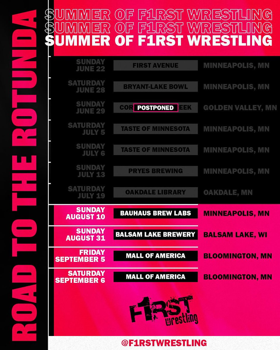 f1rstwrestling's tweet image. ☀️ summer of @f1rstwrestling 😎
. . . is the . . .
🔥 ROAD TO THE ROTUNDA 🔥
🎟️ linktr.ee/f1rstwrestling 🎟️