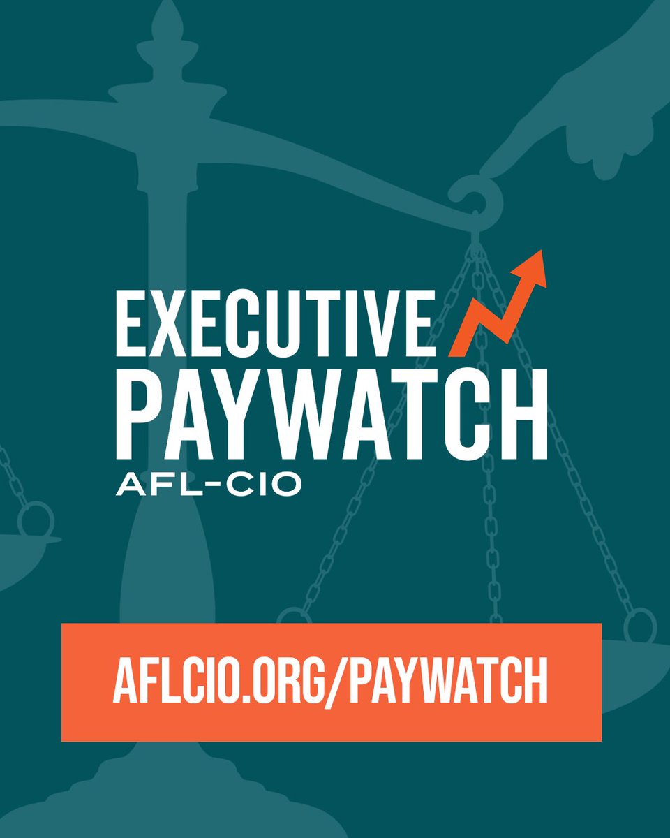 AFLCIO's tweet image. Our 2025 Executive Paywatch report highlights the growing CEO-to-worker pay gap, with corporations prioritizing their CEO’s fortunes over the workers who create their profits. It’s clear workers are being left behind, and we don’t have to stand for it. aflcio.org/paywatch