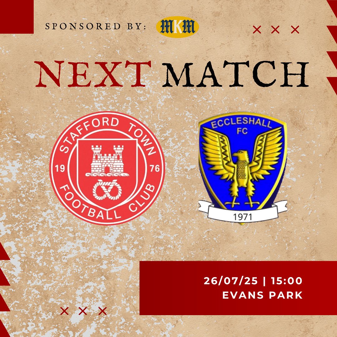 ⚽️ Next Up! ⚽️

What the last few months have been building to. Saturday afternoon we kick off our competitive season against our neighbours Eccleshall FC! 

Evans Park. 3 o’clock. Saturday!

Don’t miss it!

#UpTheTown