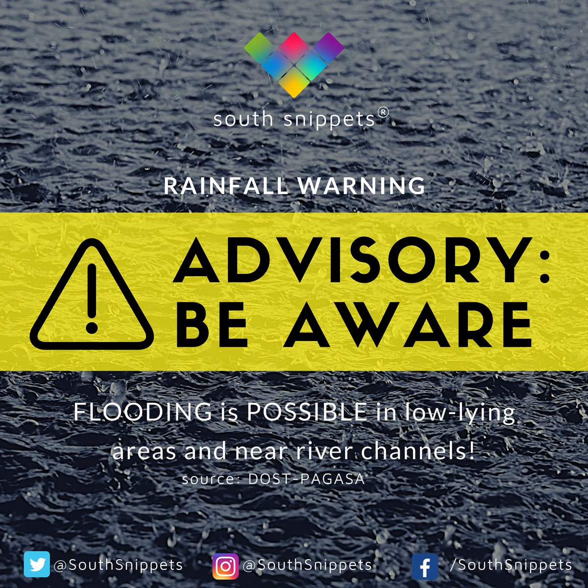 ⚠️ PAGASA RAINFALL WARNING as of 11:00 PM, 23 July 2025 (Wednesday) due to Enhanced Southwest Monsoon (Habagat).

🟡 YELLOW WARNING LEVEL: Metro Manila, Cavite, Batangas and Laguna with possible FLOODING in flood-prone areas.

ℹ️ SOURCE: pagasa.dost.gov.ph