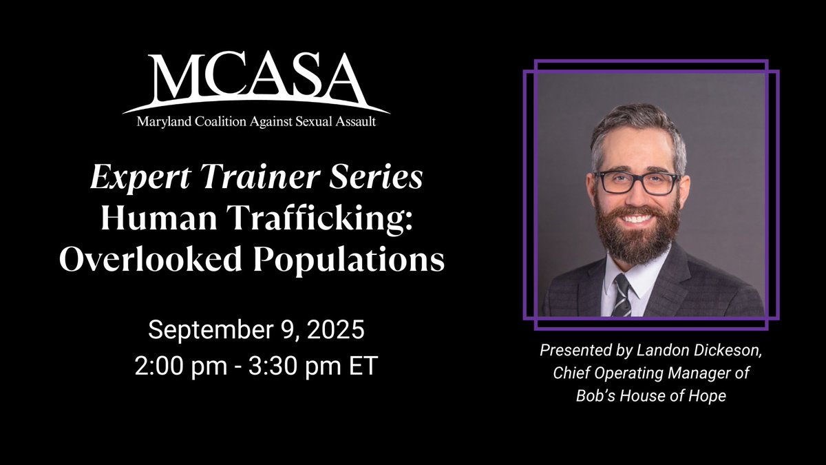 Join us on 9/9 for a human trafficking training, featuring Landon Dickeson from Bob's House of Hope! This session will provide insights &amp; practical strategies for better serving male survivors of trafficking w. a focus on alternative modalities of therapy: loom.ly/EEvdsag